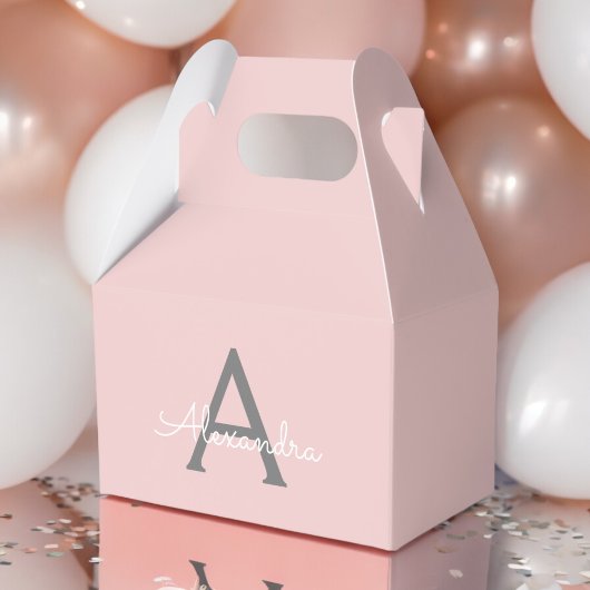 赤面ピンクグレーモダンスクリプガーリートモノグラム名 フェイバーボックス