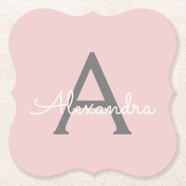 赤面ピンクグレーモダンスクリプガーリートモノグラム名 ペーパーコースター