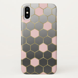赤面ピンクグレー&金ゴールド六角グモダンラム iPhone X ケース