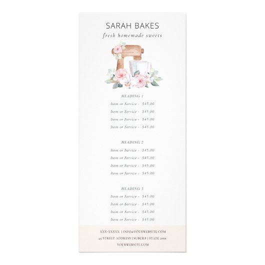 赤面ピンクケーキミキサーフローラベーカリーサービス価格 ラックカード (正面)