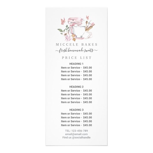 赤面ピンクケーキミキサーフローラベーカリーサービス価格 ラックカード (正面)