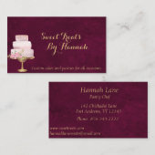 赤面ピンクケーキ花模様とグリッターベーカリー 名刺 (正面/裏面)