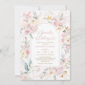 赤面ピンクコウノトリ山花少女ベビーシャワー 招待状 (正面)