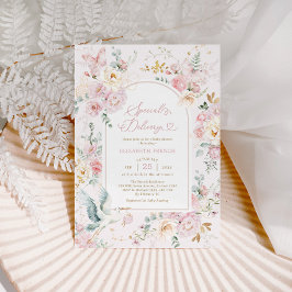 赤面ピンクコウノトリ山花少女ベビーシャワー 招待状