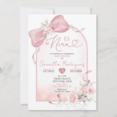 赤面ピンクコケットフローラエスニーナベビーシャワー 招待状 (正面)