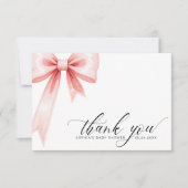 赤面ピンクコケット弓モダンベビーシャワー サンキューカード (正面)