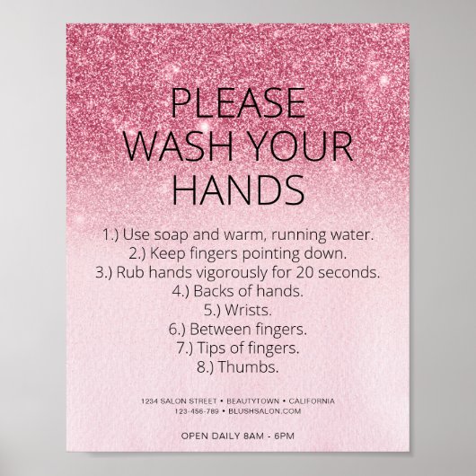 赤面ピンクコービッドヘルス安全グリッターヘアサロン ポスター (正面)