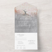 赤面ピンクコーラルとグレーハートリーフツリ結婚ーズ オールインワン招待状 (内側)