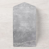 赤面ピンクコーラルとグレーハートリーフツリ結婚ーズ オールインワン招待状 (外側)