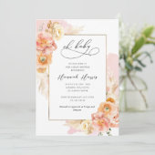 赤面ピンクコーラルアンドピーチフローラガールベビーシャワー 招待状 (スタンド正面)