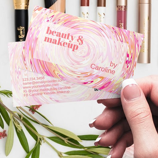 赤面ピンクコーラルオレンジレッド抽象芸術アートパターン 名刺