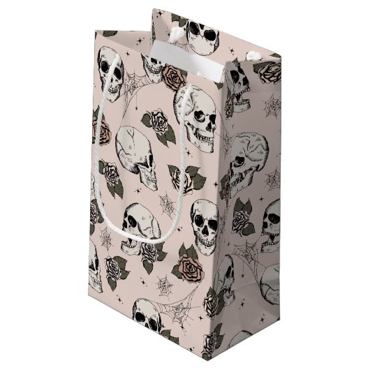 赤面ピンクゴシックスカルとバラハロウィーン スモールペーパーバッグ (裏面アングル)