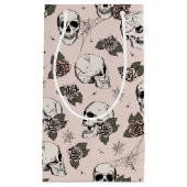 赤面ピンクゴシックスカルとバラハロウィーン スモールペーパーバッグ (正面)