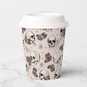 赤面ピンクゴシックスカルとバラハロウィーン 紙コップ (裏面)