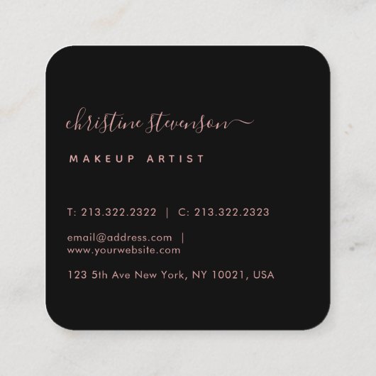 赤面ピンクゴールデンウォーター色のGeodeスクリプト スクエア名刺 (裏面)