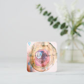 赤面ピンクゴールデンウォーター色のGeodeスクリプト スクエア名刺 (スタンド正面)