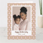 赤面ピンクゴールデンハート母の日写真 カード (正面)