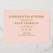 赤面ピンクゴールドフォイル写真卒業発表 箔招待状 (裏面)