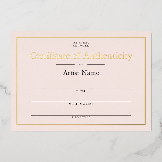 赤面ピンクゴールドフォイル真正性証明書 箔招待状 (正面)