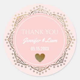 赤面ピンクゴールドボホウェディングハートありがとう好意 ラウンドシール