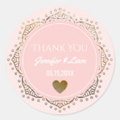 赤面ピンクゴールドボホウェディングハートありがとう好意 ラウンドシール (正面)