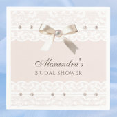 赤面ピンクサテンボウホワイトレースブライダルシャワー スタンダードカクテルナプキン