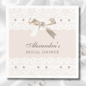 赤面ピンクサテンボウホワイトレースブライダルシャワー スタンダードカクテルナプキン