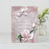 赤面ピンクサテンボウ&バラロマンチック結婚ズ 招待状 (スタンド正面)