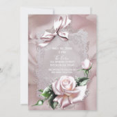 赤面ピンクサテンボウ&バラロマンチック結婚ズ 招待状 (裏面)