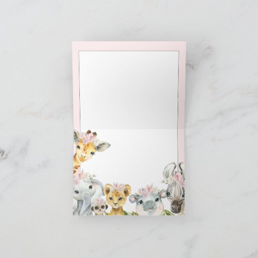 赤面ピンクサファリベイビーシャワーサンキュー サンキューカード (内部)