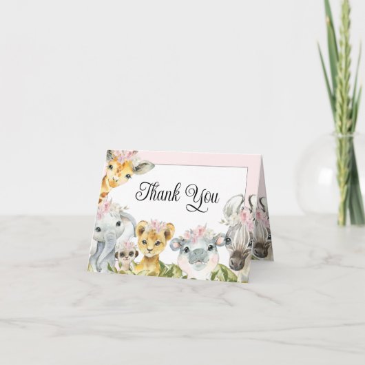 赤面ピンクサファリベイビーシャワーサンキュー サンキューカード (正面)