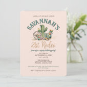 赤面ピンクサボス女性のカーボーイロデオバースデーパーティー 招待状 (スタンド正面)