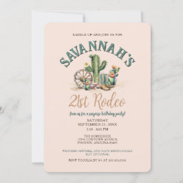 赤面ピンクサボス女性のカーボーイロデオバースデーパーティー 招待状