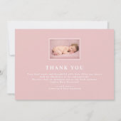 赤面ピンクサンキューフォトベビーガール誕生 案内状 (裏面)