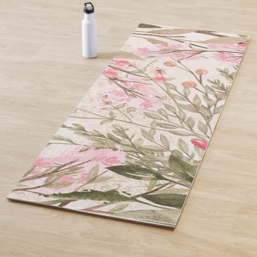 赤面ピンクサンゴ林緑色水彩フローラ ヨガマット (インサイチュ)