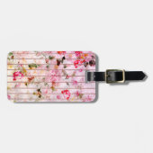 赤面ピンクサンゴ水色フローラストライプ。 ラゲッジタグ (正面横)