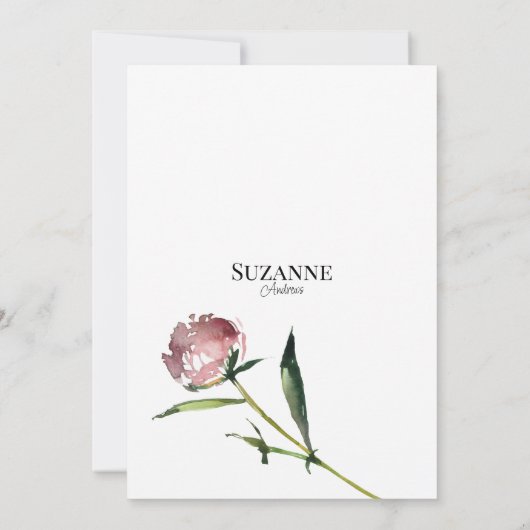 赤面ピンクサンゴ牡丹フローラ夏ブライダルシャワー 招待状 (裏面)