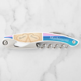 赤面ピンクサンセットハートズインザサンドビーチ結婚式 ソムリエナイフ