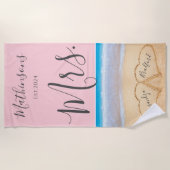 赤面ピンクサンセットビーチ結婚式2ハート ビーチタオル (正面)