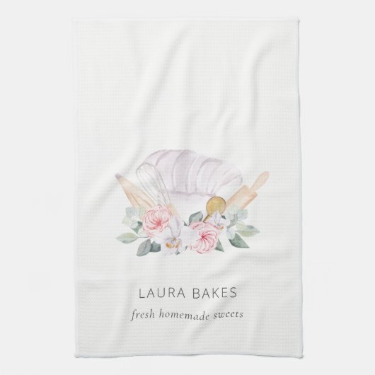 赤面ピンクシェフハットケータリングフローラローラウィスク キッチンタオル (縦)