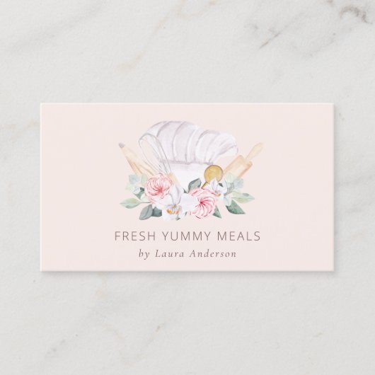 赤面ピンクシェフハットケータリングフローラローラウィスク 名刺 (正面)