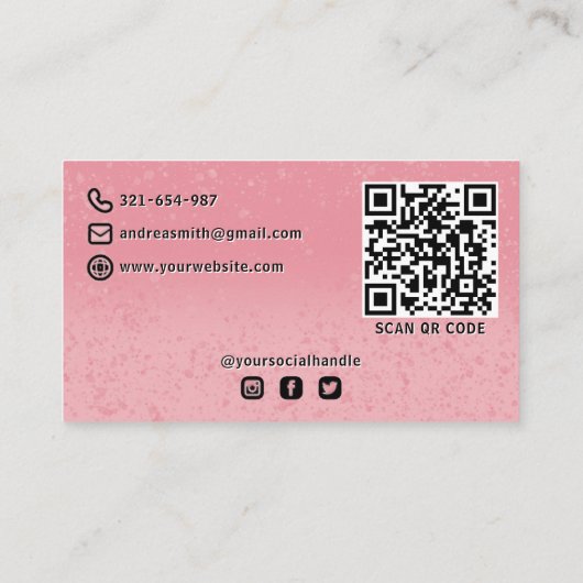 赤面ピンクシックまばゆみメイクアップアーティストQRコード 名刺 (裏面)