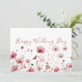 赤面ピンクシックボホワイルドフラワーハッピーウェディングデー カード (スタンド正面)