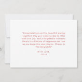 赤面ピンクシックボホワイルドフラワーハッピーウェディングデー カード (裏面)