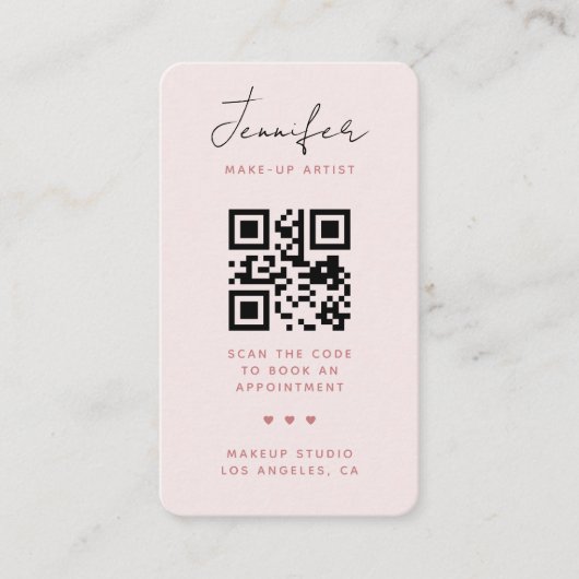 赤面ピンクシミニマルックメイクアップアーティストプロフェッショナル 名刺 (正面)