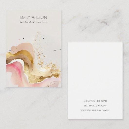 赤面ピンクシャイニーグリッターイヤリングネックレスディスプレイ 名刺 (正面/裏面)