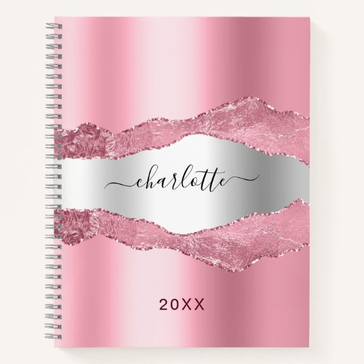 赤面ピンクシルバーアガート大理石名 ノートブック (正面)