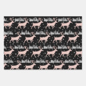 赤面ピンクシルバーウッドランドスタッフスツリーブラック ラッピングペーパーシート (正面)