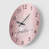 赤面ピンクシルバーグリッターダストメタル名文字 ラージ壁時計 (傾斜)