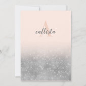 赤面ピンクシルバーグリッタードレスブライダルシャワー 招待状 (裏面)